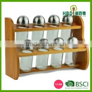 8pcs Bamboo Spice Jar Set With Bamboo Rack thumbnail-1