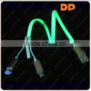 New 2016 Gold Plated USB 2.0 2 in 1 Zipper Glowing in the Dark USB Cable thumbnail-3