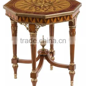 Vintage Style Natural Wood Carved Coffee Table With Seashell Mosaic Crafts Handmade Marquetry Living Room Round Side Table thumbnail-3