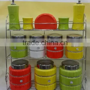 Ceramic Canister With Metal Lid & Metal Stand thumbnail-2