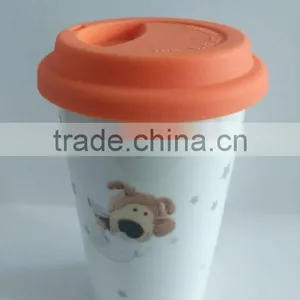 Factory Direct Ceramic Porcelain Double Wall Mug With Silicone Lid for Wholesale thumbnail-1