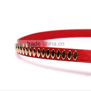 Wholesale Oval Rivets Decorated Square Pin Buckle Sex Girl Thin PU Waist Belt thumbnail-4