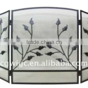 Leaves Design 3 Panel Folding Iron Fire Screen thumbnail-1