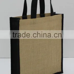 Recycled Jute Fabric Three Bottle Wine Bag With Jute Self Handle thumbnail-3