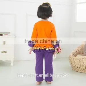 Halloween Clothing Sets Pumpkin Top and Chevron Ruffle Pant Clothing Sets Wholesale Children Boutique Clothing Sets thumbnail-5