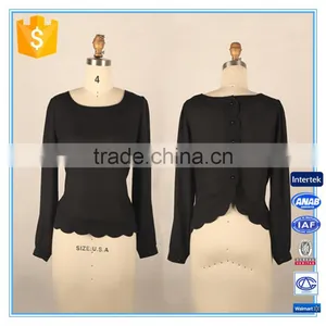 New Design Ladies Back Button Design Petals Hem Long Sleeve Blouse thumbnail-1
