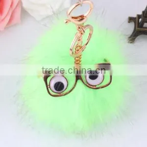Evil Eye Faux Fur Pom Pom Keychain Bag Charms Fake Fur Glasses Bag Charms Car Hangers Imitation Fur Ball Keychain Gifts thumbnail-3