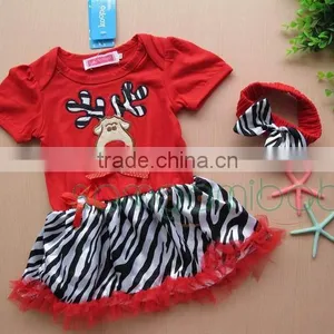 Infant Baby Girls Deer Pattern Romper and Dress With Hairband thumbnail-1