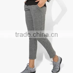 Woman Chinos Pants Slim Fit Latest Design Striped Grey Office Pants thumbnail-5
