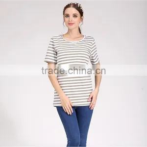 Wild Short Sleeve Nursing Clothes Small Fresh Breastfeeding Clothing Cotton Maternity Mother Outdoor Tops thumbnail-1