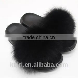 Women Fur Slippers Luxury Real Fox Fur Beach Sandal Shoes Fluffy Comfy Furry Flip Flops Fslipper-1 thumbnail-5