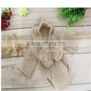Newborn Knit Romper and Bonnet Sets Crochet Mohair Long Sleeve Hooded Romper Baby Girl Overall Newborn Onesie Photography Props thumbnail-2