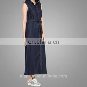Nice Design Lady Causal Clothing Navy Blue Jean Skirt Open Front Button Women Dress Wholesale 2016 thumbnail-2
