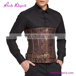 Custom Brown 10 Steel Boned Lace Male Waist Corset Boning Tops To Wear Out thumbnail-1