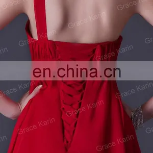 2015 Grace Karin Chiffon One Shoulder Short Red Bridesmaid Dress CL3476 thumbnail-5