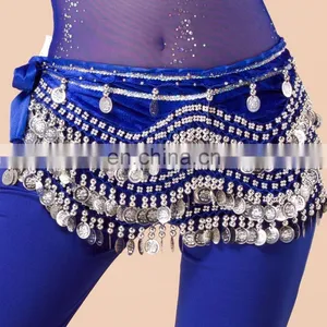 Y-2005 Indian 256 Silver Coins Performance Velvet Belly Dance Hip Scarf With Multy Color thumbnail-3