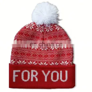 Promotion High Quality Pom Pom Cheap Custom Winter Hat Knitted Beanie Knitted Hat With Embroidery thumbnail-1