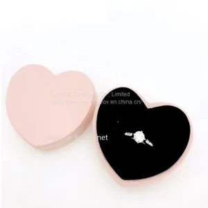 Wholesale Pink Lychee Pattern PU Leather Heart-shaped Mini Wedding Ring Packaging Gift Box thumbnail-2