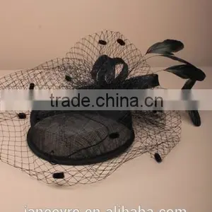 Wholesale Chuch/Races Top Hat,Black Sinamay Base Hat Fascinator With Feather thumbnail-4