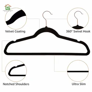 Hot Custom Anti Slip Notched Flocked Hangers Felt Velvet Hanger For Clothing thumbnail-5