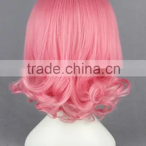 High Quality 35cm Short Curly Touhou Project-Saigyouji Yuyuko Pink Synthetic Anime Wig Cosplay Costume Hair Wig Party Wig thumbnail-5