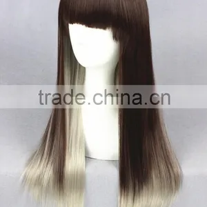 High Quality 65cm Medium Long Straight Brown&Gray Color Mixed Lolita Wig Synthetic Anime Wig Cosplay Hair Wig Party Wig Quality Choice thumbnail-3