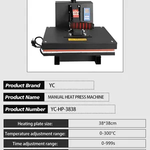 New Manual Heat Press Machine 38*38cm Sublimation Transfer for T-Shirt Garment 110V Semi-Automatic With Motor for Home Use thumbnail-2