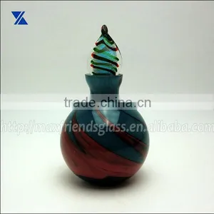 Blue With Red Swirl Glass Perfume Bottle, Diffuser for Home Deco, 160ml, Hand Made thumbnail-1