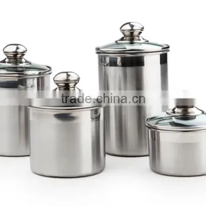 5'' Stainless Steel Airtight Canister Set With Glass Lid thumbnail-1