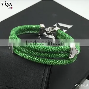 2016 Fashion Jewelry Bracelet PU/Genuine Stingray Skin Leather Bracelet With Three Strand Design For Men thumbnail-1