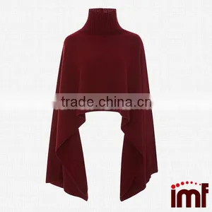 Women Cashmere Turtleneck Cape Sweater thumbnail-1
