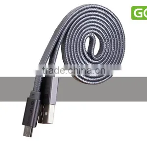 GOLF Micro Metal Flat Cable 2.1A Weave Noodle Fast Charge and Data Cable for Android Mobile Phone thumbnail-3