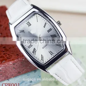 Silvery Romantic Leather Band Roman Numberals Couple Watch for Wedding Gifts thumbnail-3