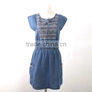 2015 Fashion High Quality Most Fashion Short Sleeve Denim Halter Dress For Women Ladies Europe Casual Dress Women Dresses thumbnail-4