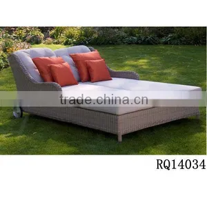 Wicker Double Lounge With Wheels Cushion and Pillow thumbnail-1