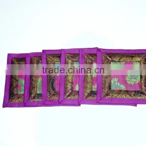 Indian Silk Table Runner With 6 Place Mats & 6 Coaster in Purple Color Size 16*62 thumbnail-3