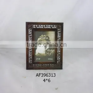 Wood Antique Brown Photo Frame With Metal Hollowed Out Flowers thumbnail-1