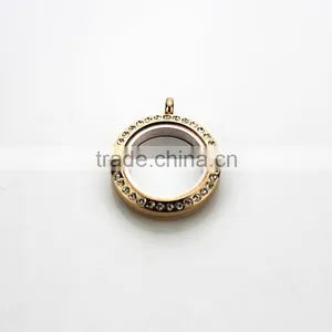 Rose Gold 316L Stainless Steel Screw Rhinestone Glass 25mm Floating Charms Locket thumbnail-2