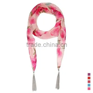 Fashion Romantic Rose Pattern Scarf,soft Polyster Scarf thumbnail-1