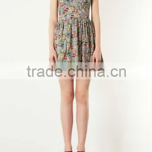 Newest Fashion Floral Print With Bust Cup & Cutout Lady's Summer Prom Dress thumbnail-1