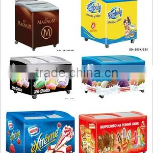 Curved Glass Door Freezer Chest Showcase Freezer for Ice Cream Use thumbnail-2