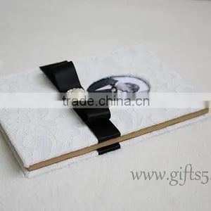 Elegant White Lace Wedding Guest Book Wiht Photo Frame Put Your Own Photo on the Book thumbnail-4