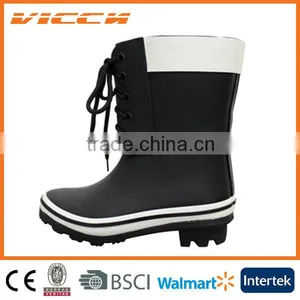 White Cuff Black Rubber Rain Boots thumbnail-1
