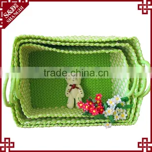 Set of 3 Green Color Hand Weave Soft Laundry Basket Plastic thumbnail-1