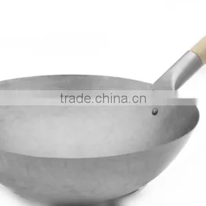 Signle Wooden Handle Chinese Pan Carbon Steel Material Wok thumbnail-1