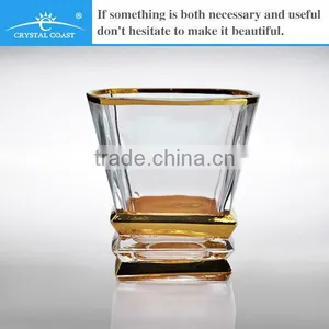 Wholesale Thick Bottom Plain Tumbler Golden Rim Whiskey Glass Tumbler thumbnail-1