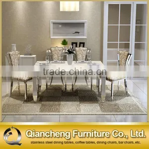 Mirror Sivler Stainless Steel 20mm Marble Dining Table Set thumbnail-3