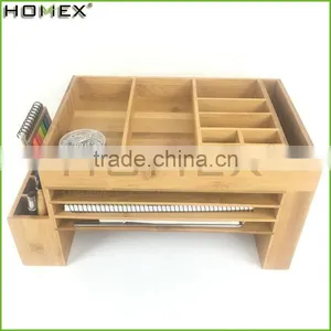 Bamboo Desktop Accessories Caddy With Drawer Homex-BSCI Factory thumbnail-5
