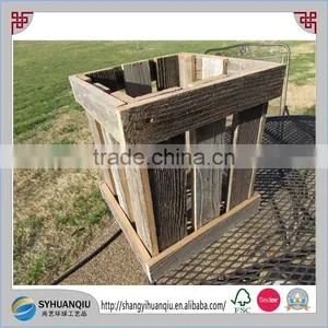Handmade Reclaimed Wood Crate Wooden Basket Tote Recycled Fence Wood Flower Tall Box thumbnail-1