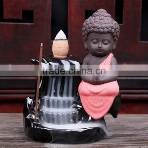 Creative The Little Monk Censer Backflow Incense Burner For Home Decor thumbnail-3